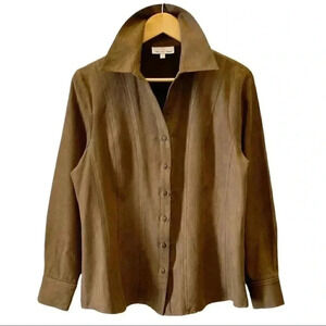 Urban Cotton Western Shirt Faux Suede Long Sleeve Button Front Brown Large